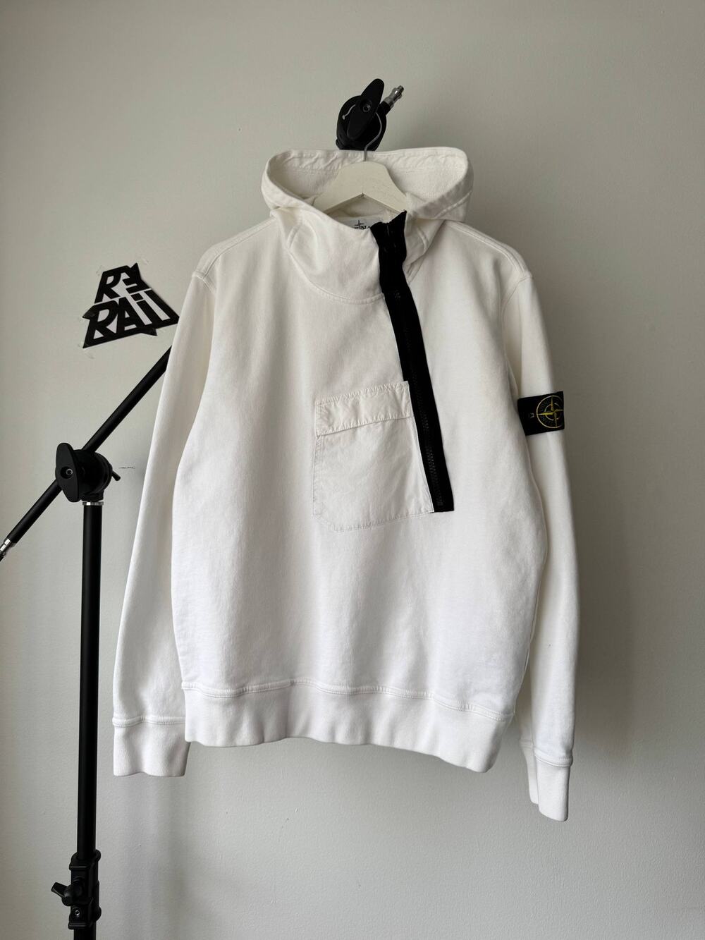Stone Island Half Zip Cargo Pocket Hoodie White Cotton
